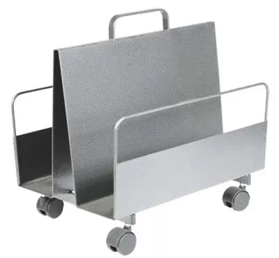 Metal newspaper rack with wheels