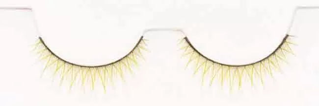Yellow colored false eyelashes x2 with glue