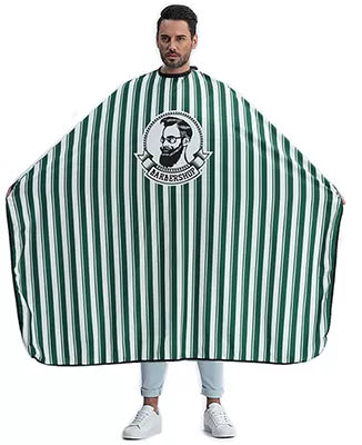 Maxi Cutting Cape GM - Polyester, Green Striped, Barber Shop Head
