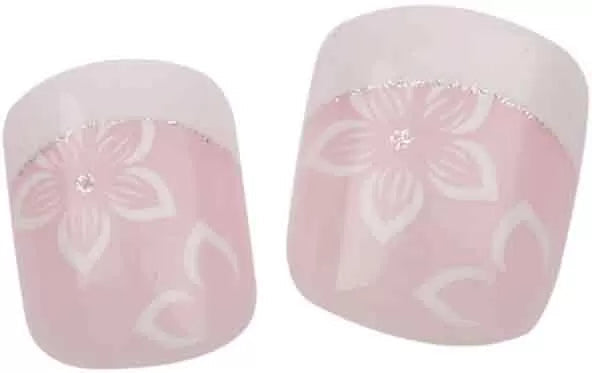 Short False Nails x24 with Pink Glue + Flower - IB