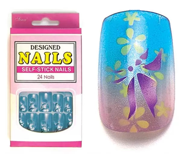 24 Orkis False Nails Blue-Mauve-Yellow - IB