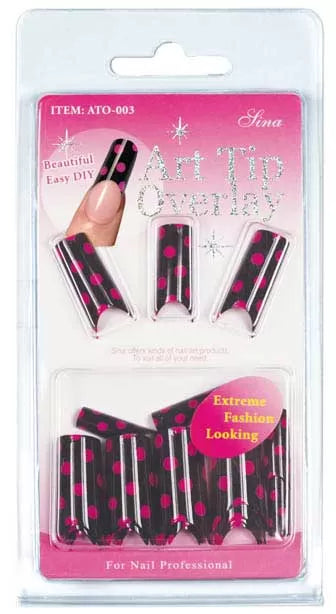 False Nails Overlay-Tip X24 Black Red Polka Dots - IB