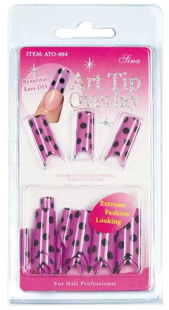 False Nails Overlay-Tip X24 Pink Black Polka Dots - IB