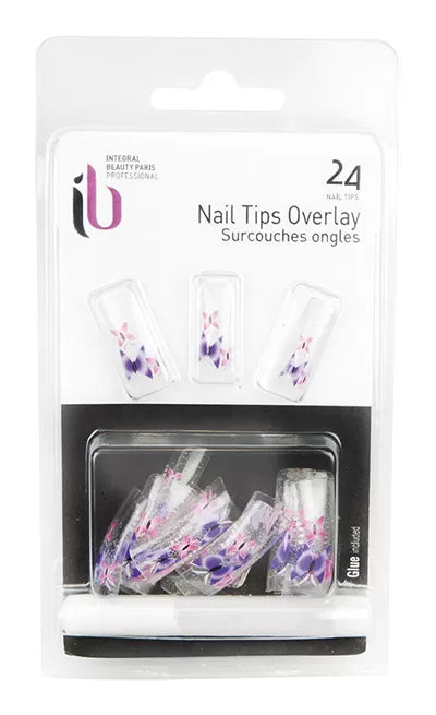 False Nails Overlay-Tip X20 Blue Red Flower - IB