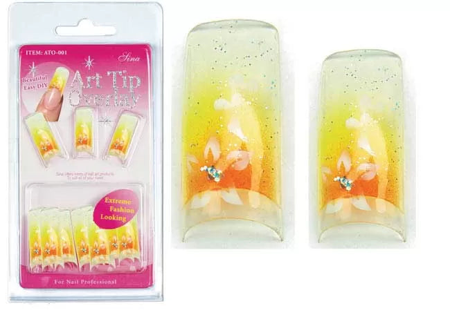 False Nails Overlay-Tip X20 Blue Yellow Flower - IB