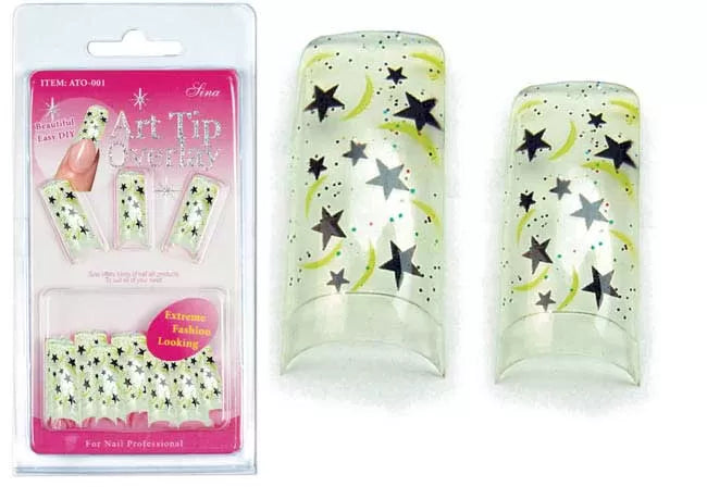 False Nails Overlay-Tip X20 White Star.Black - IB