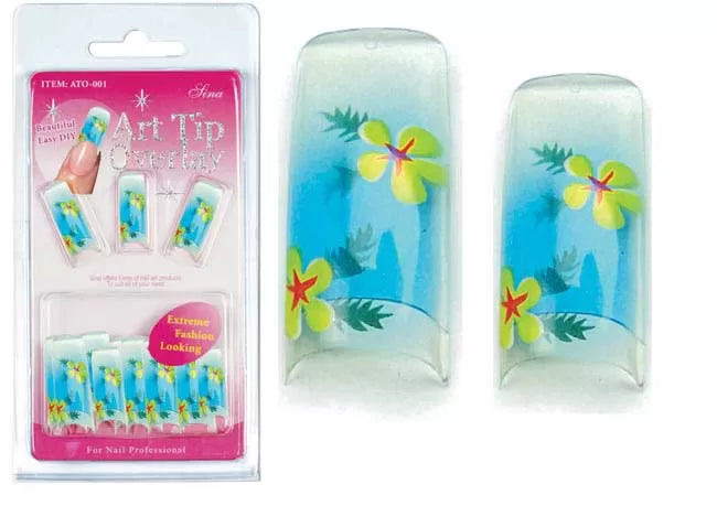 False Nails Overlay-Tip X20 Blue Yellow Flower - IB