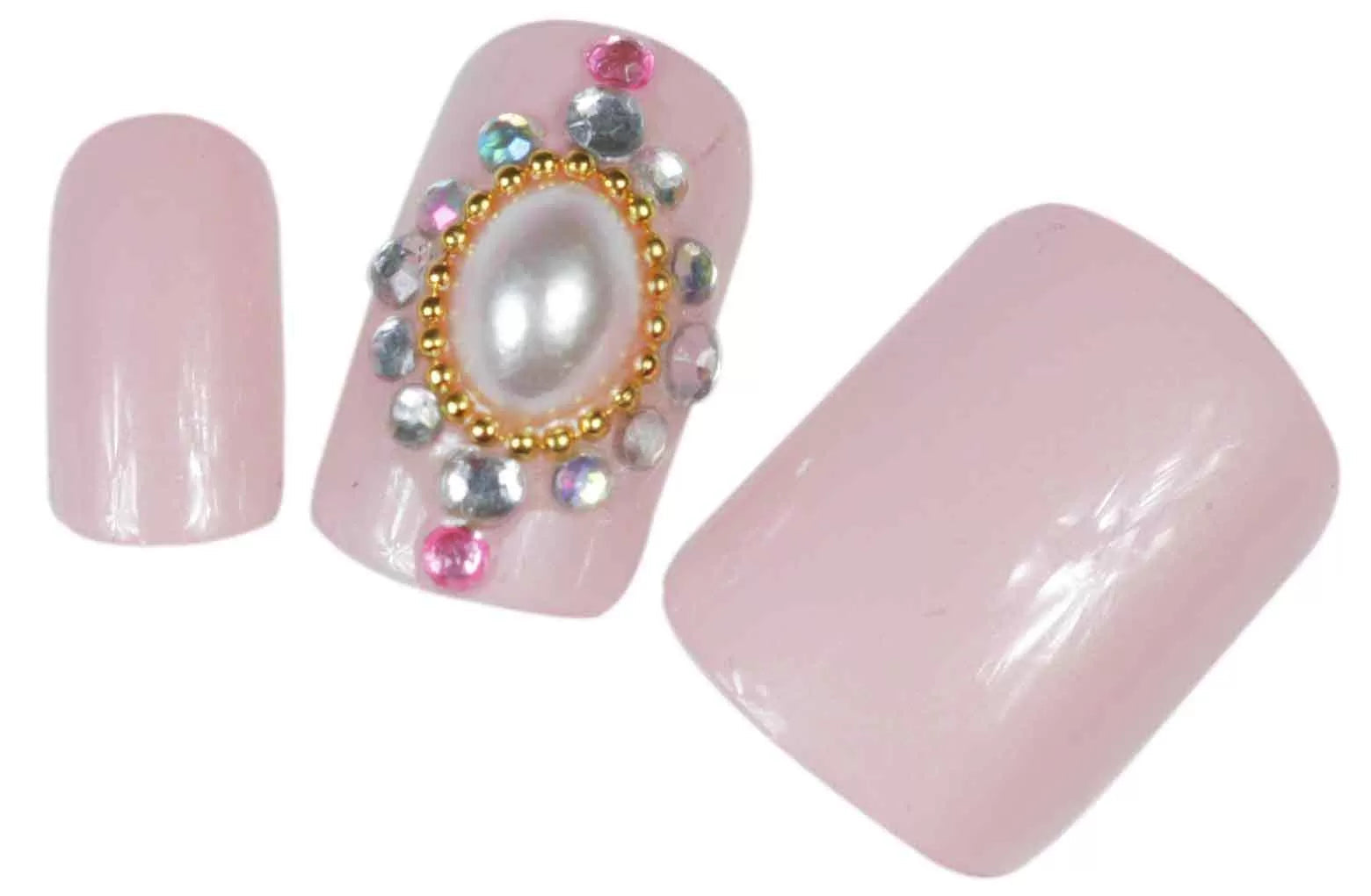 24 3D False Nails Pink+Pearl+Rhinestone - IB