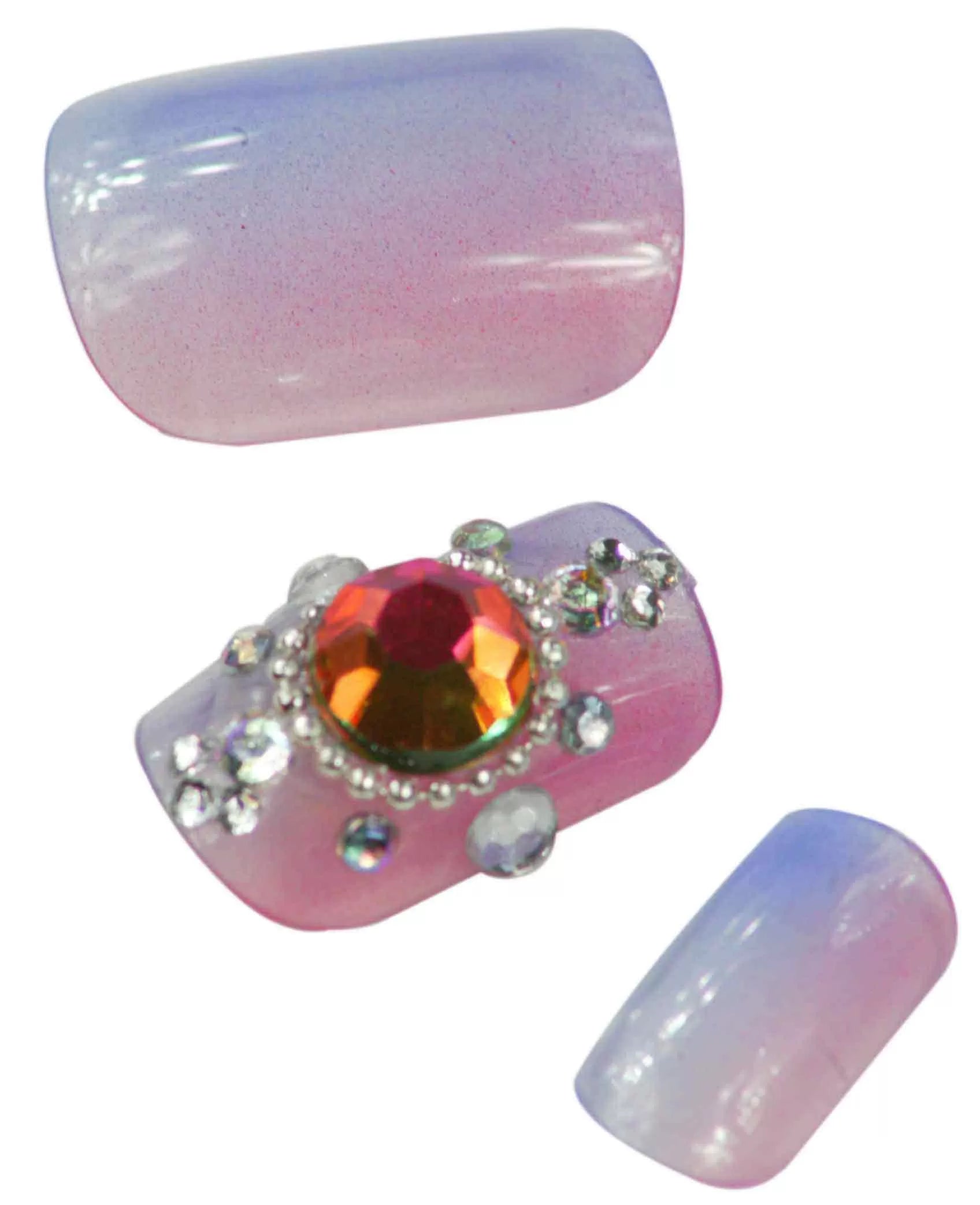 24 3D False Nails Red+Ruby+Rhinestone - IB