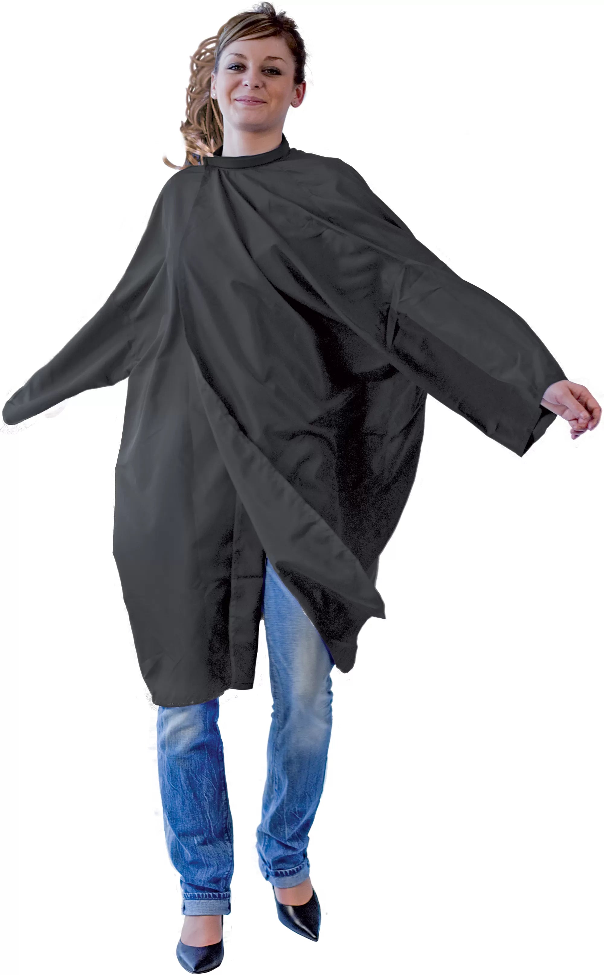 Fany Polytex Soft Black Bathrobe with Sleeves and Velcro